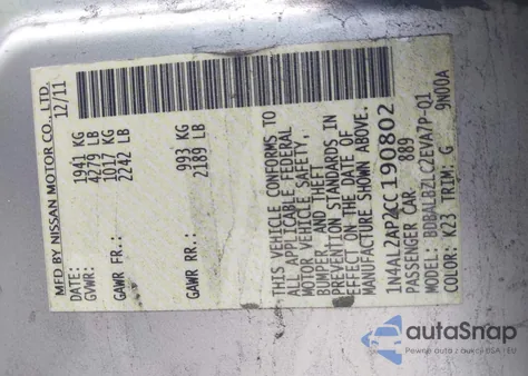 2012 Nissan Altima 2.5 S from USA, damaged, VIN 1N4AL2AP2CC190802